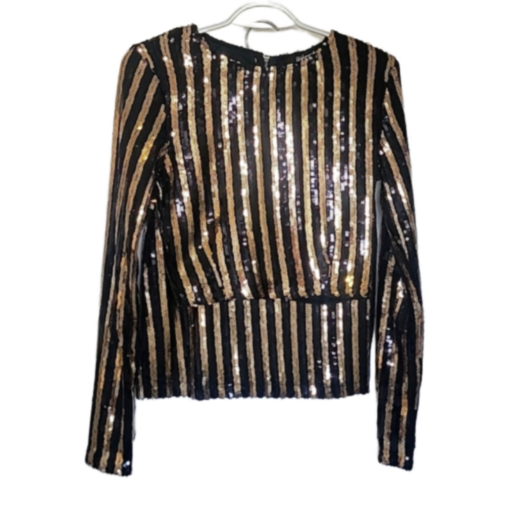 Revamped two-piece  full sequin gold and black long sleeve pencil skirt set